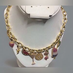 eye candy Gold-Tone Charm Necklace with Pink & Green Crystal Charms